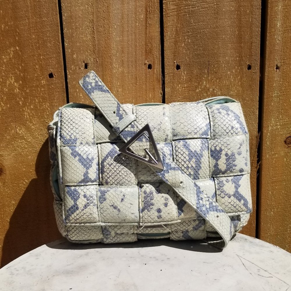 Bottega Veneta Goatskin Python Embossed Padded Cassette Crossbody Bag in Dew